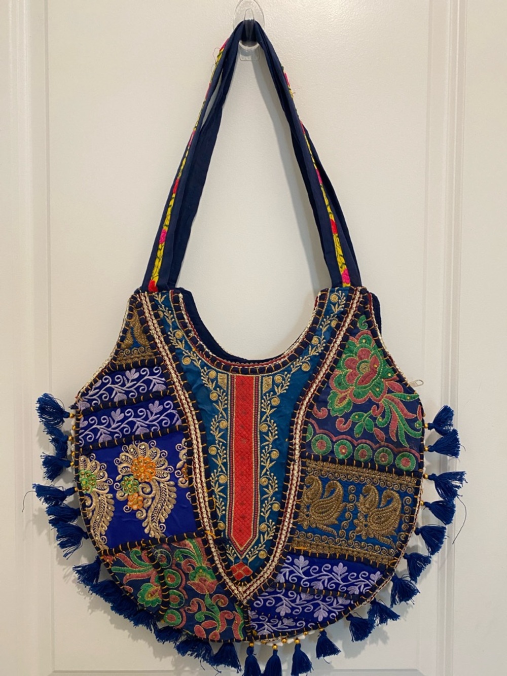 Bohemian Embroidered Navy Patchwork Shoulder Bag